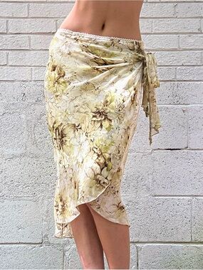 XOXO Authentic Y2K Sheer Floral Wrap Skirt — Asymmetric Handkerchief Hem
